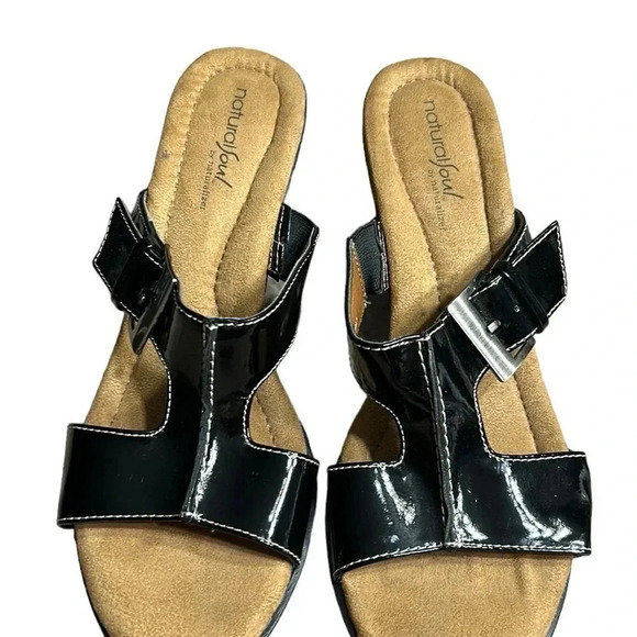 NATURALIZER shoes,woman size 9.5M. Sandals,Black patent,wedge sandals,NEW,comfy - Picture 3 of 13